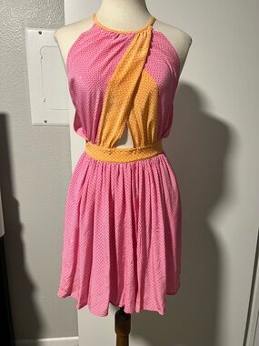 Juicy Couture Pink and Orange Patterned Halter Top Dress